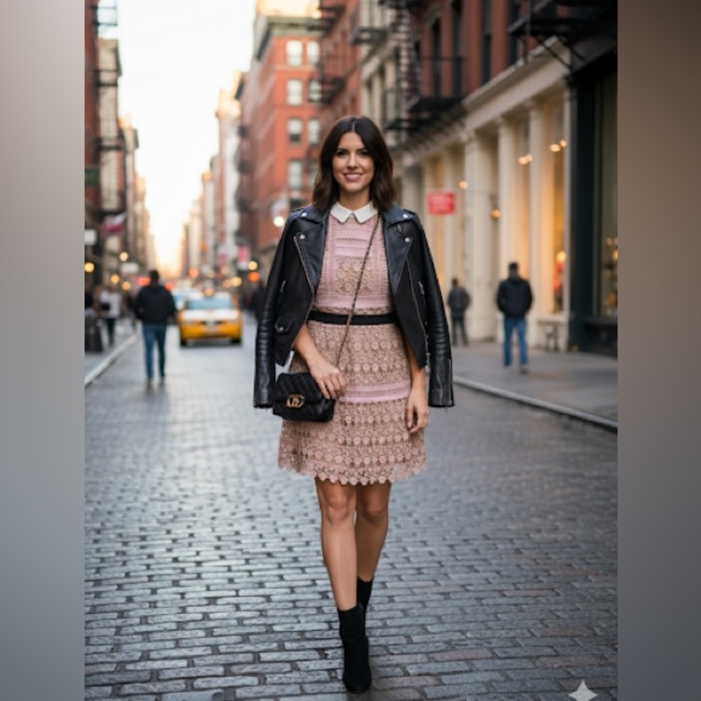 Self-Portrait Blush Lace Mini Dress‎ with White Collar size 6